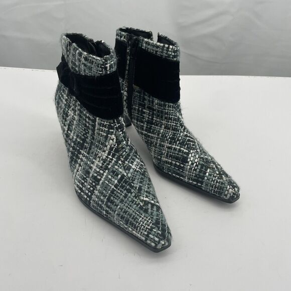PREDICTIONS Size 6.5 Ankle Boots Fabric Black Gray Pointed Toe Booties Women's - Picture 3 of 9